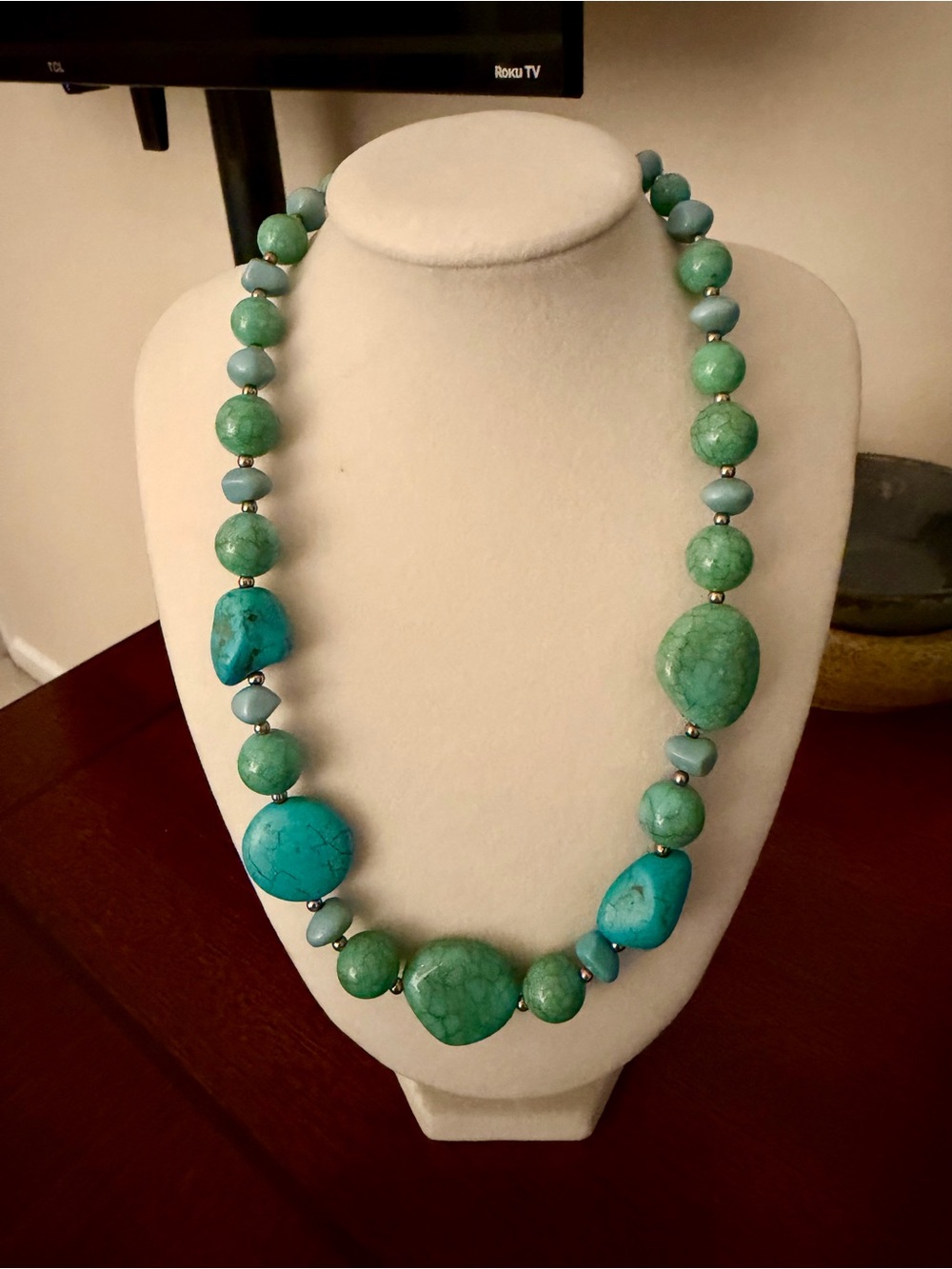 Turquoise and Green Beaded Statement Necklace for Women